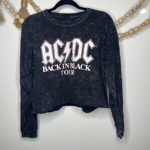 ACDC Back in Black Tour Stone Wash Crop Long Sleeve T, size S